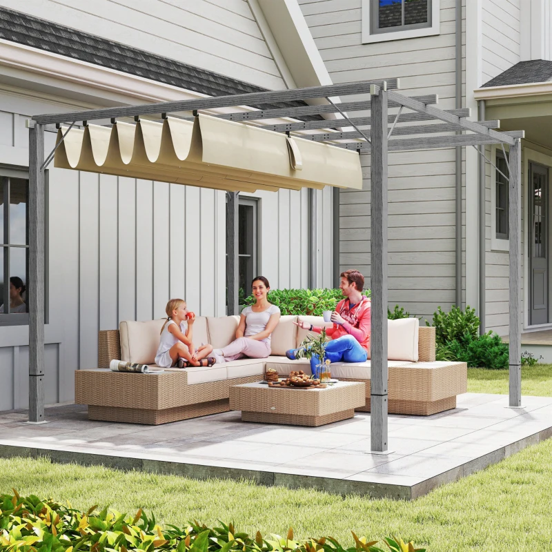 Outsunny 3 x 3 m Garten-Pergola, Verstellbares Terrassendach, Aluminium-Rahmen, UPF30+ Sonnenschutz, Grau