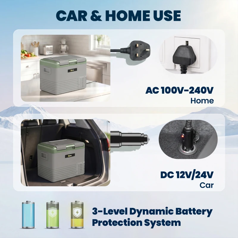 Outsunny 40L Portable Car Refrigerator - Light Green and Grey