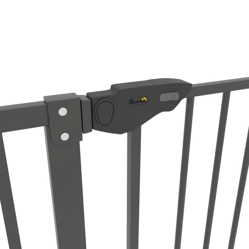 PawHut Extra Tall Pet Gate, Indoor Dog Safety Gate, with Cat Flap, Auto Close, 74-101cm Wide - Black