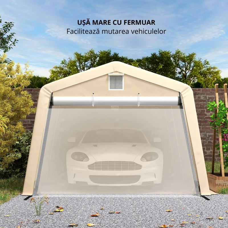 Outsunny Tenta garaj carport dim. 6,2L x 3,3l x 2,4H m oțel galvanizat robust PE de înaltă densitate 150 g/m² impermeabil anti-UV