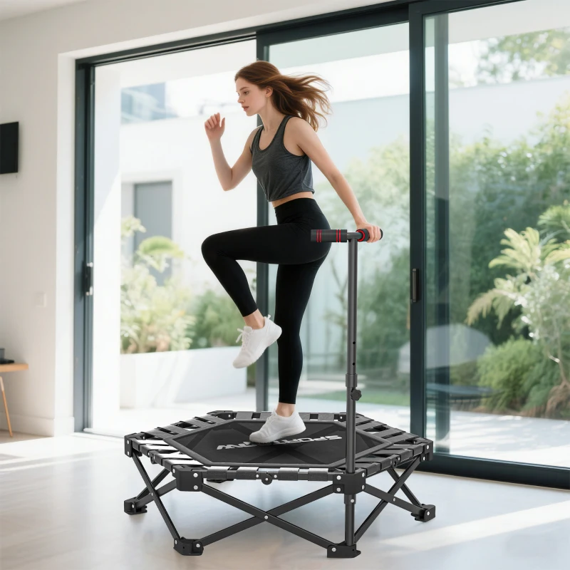 SPORTNOW Fitness-Trampolin mit verstellbarem T-Griff, faltbar, Tragetasche, 180 kg Belastbarkeit, Stahl, Kunststoff, Schwarz