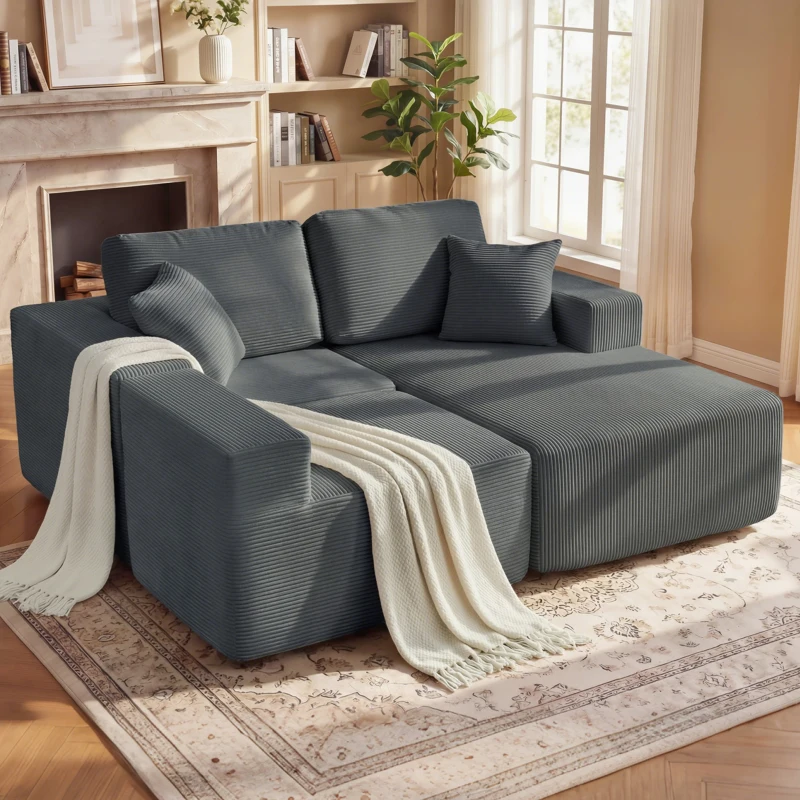 HOMCOM Modulares Ecksofa, L-förmiges Sofa-Bett mit tiefem Sitz, breiten Armlehnen, 2 Kissen, Dunkelgrau