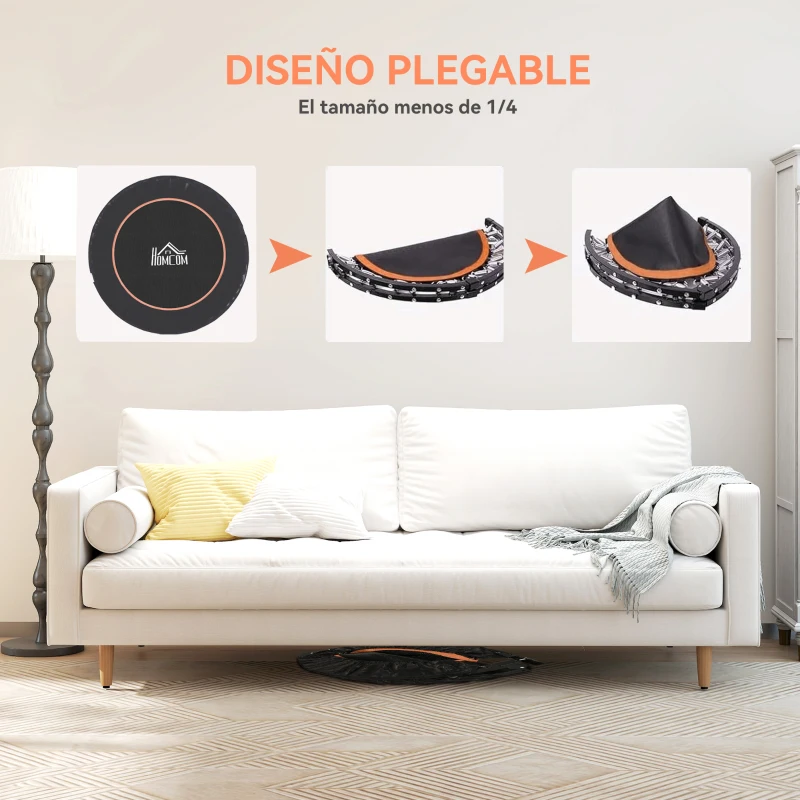 HOMCOM Cama Elástica Plegable Ø114 cm con Mango Ajustable Marco de Acero para Entrenamiento Piernas Cuerpo Naranja y Negro