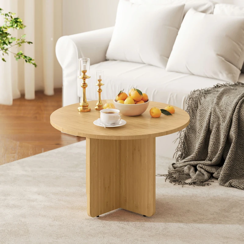 HOMCOM Runder Couchtisch, Bambus-Wohnzimmertisch mit Kreuzfuß, Natur