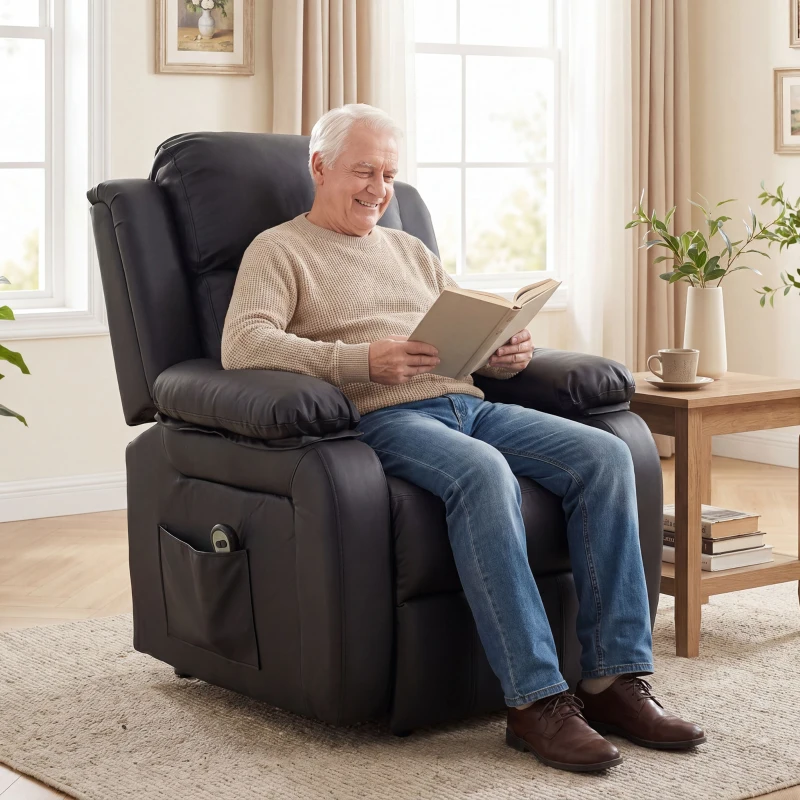 HOMCOM Fauteuil releveur électrique fauteuil relax électrique avec repose-pied télécommande et 2 pochettes 76x90x105cm noir
