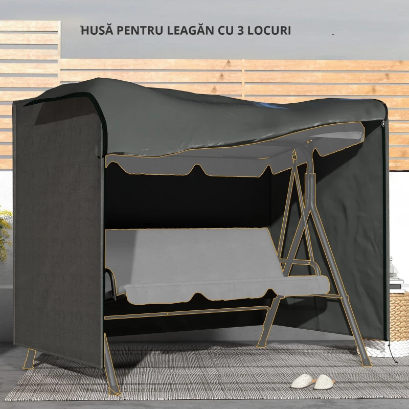 Outsunny Husă pentru balansoar de grădină, husa pentru balansoar Hollywood, prelată de protecție, impermeabilă, 205 x 124 x 164 cm, Gri închis