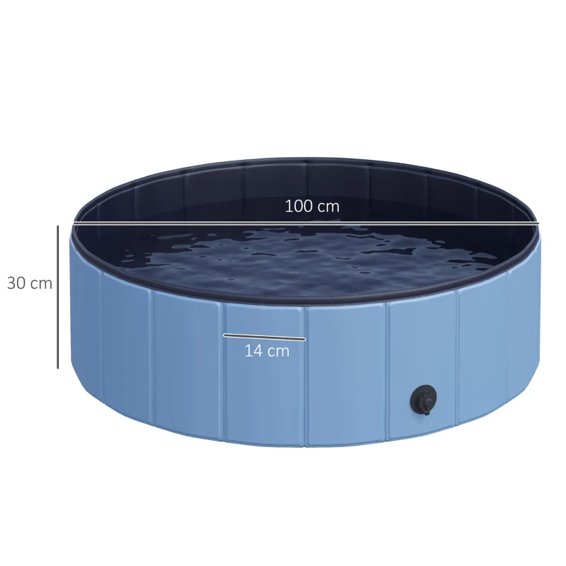 PawHut Foldable Dog Pool for Puppies and Ducks, Thickened PVC Dog Paddling Pool Bath Tub Hard Board, Anti-Slip Bottom and Drainage Hole, 100 x 30cm, Blue