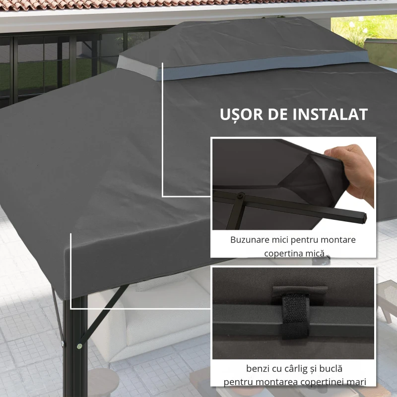 Outsunny Acoperiș de rezervă pentru pavilion, 3 x 4 m, husă de rezervă cu orificii de scurgere, poliester, protecție solară, UPF30+, Gri închis