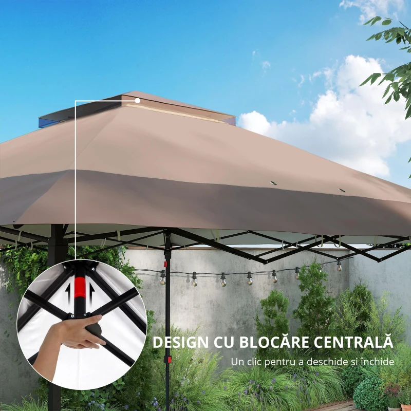 Outsunny Tonnelă pavilion de grădină pop-up pliabilă oțel poliester plase de țânțari + geantă de transport cu roți kaki maro