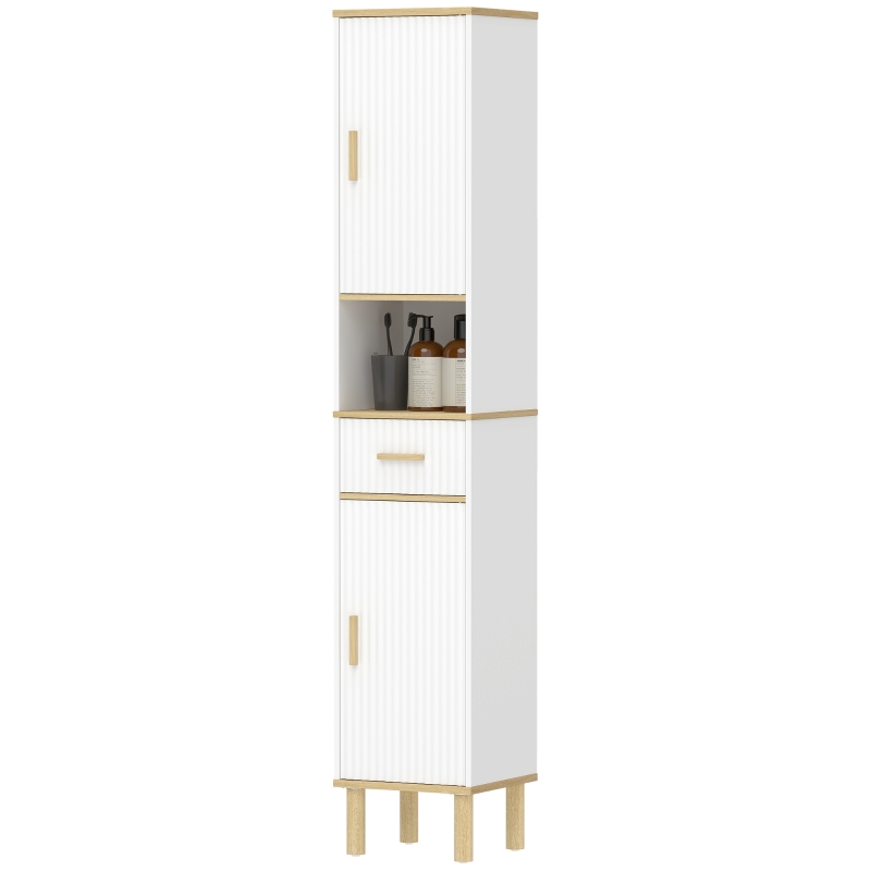 HOMCOM Coluna Estreita para Casa de Banho com Prateleiras Ajustáveis, Gaveta e Compartimento Aberto, 31,5x29,7x171,5 cm, Branco