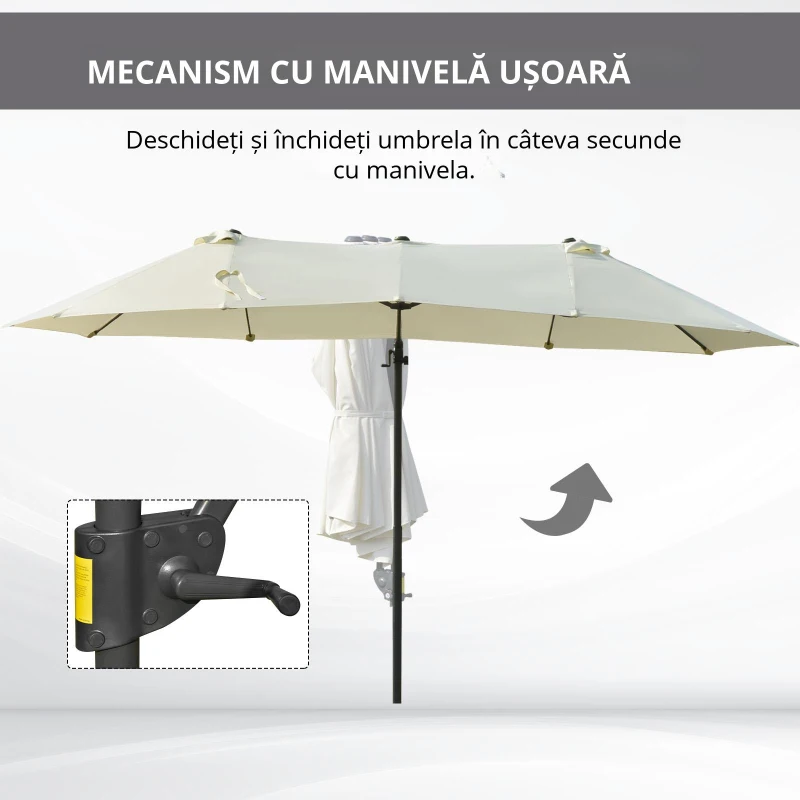 Outsunny Umbrela dubla din poliester Anti-UV impermeabil bej 440x270x250cm
