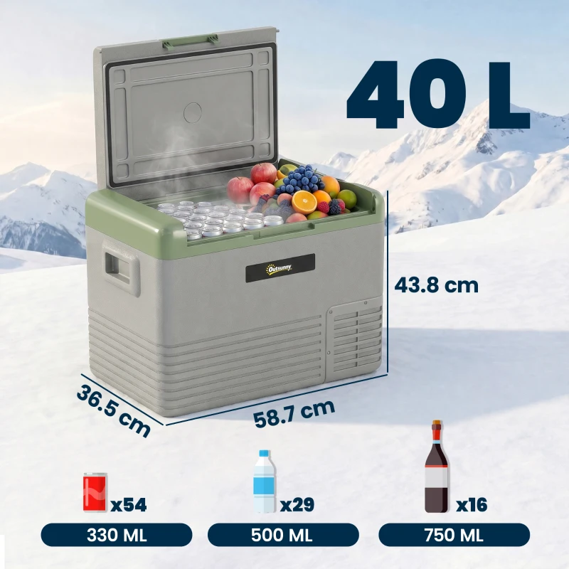 Outsunny 40L Portable Car Refrigerator - Light Green and Grey