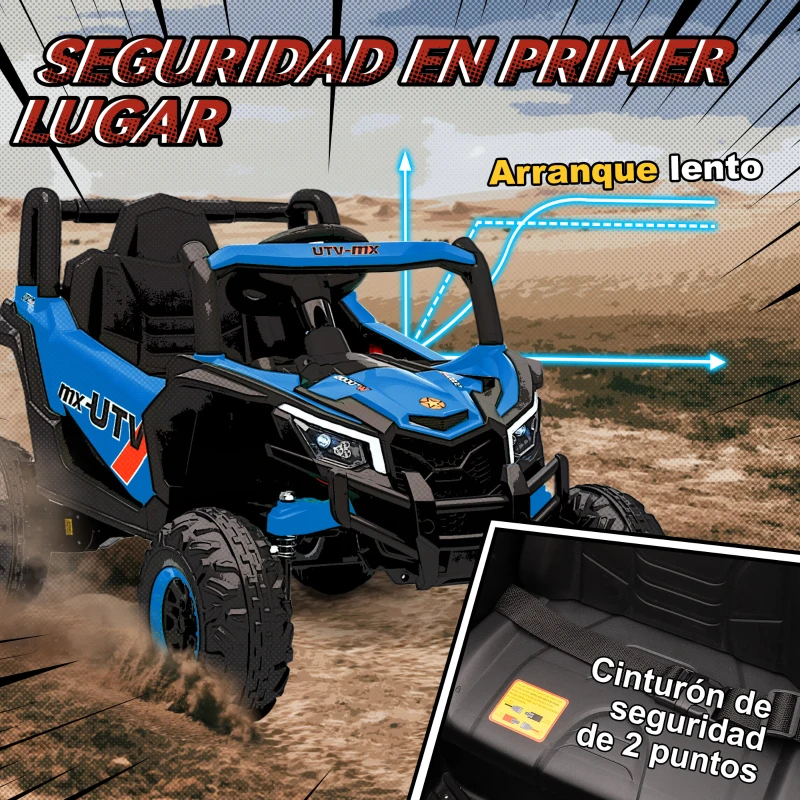 AIYAPLAY Coche Eléctrico para Niños UTV 12V con 2 Motores Control Remoto 2,4G Velocidad hasta 7 km/h Sistema de Suspensión Azul