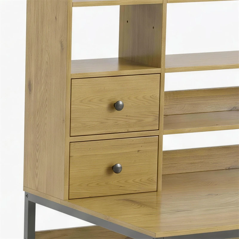 HOMCOM Escritorio de ordenador con 4 cajones, 105 x 60 cm, escritorio con almacenamiento, estantes abiertos, 105 x 60 cm, madera natural