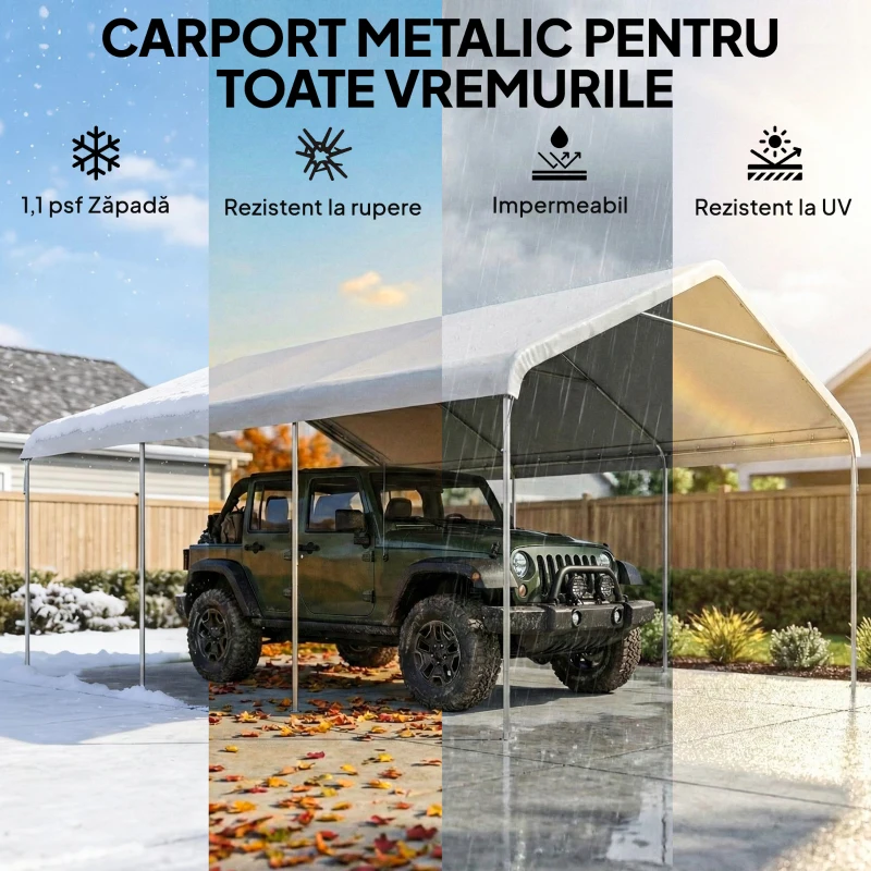 Outsunny Garaj 5x6m, Portabil, Cadru din Oțel Galvanizat pentru Mașini/Camioane, Crem