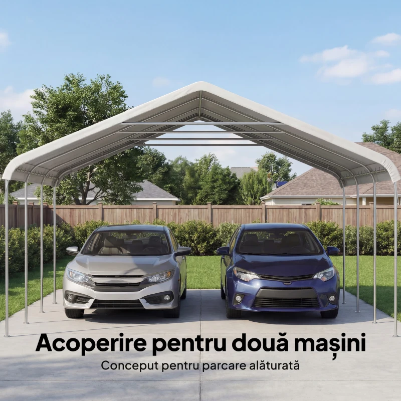 Outsunny Garaj 5x6m, Portabil, Cadru din Oțel Galvanizat pentru Mașini/Camioane, Crem