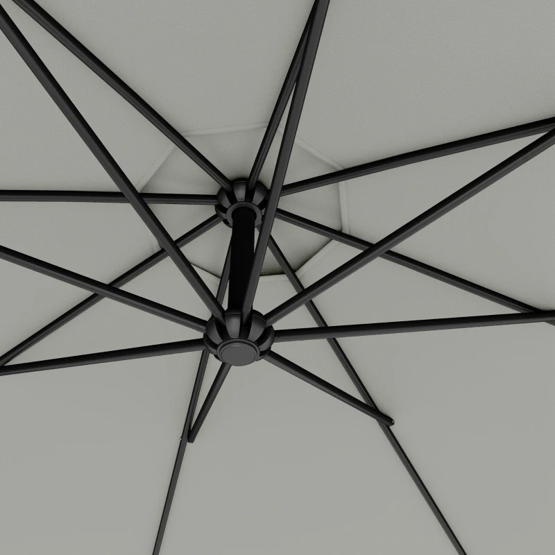 Outsunny 3m Overhanging Parasol, with Base, Weights and Cover - Light Grey