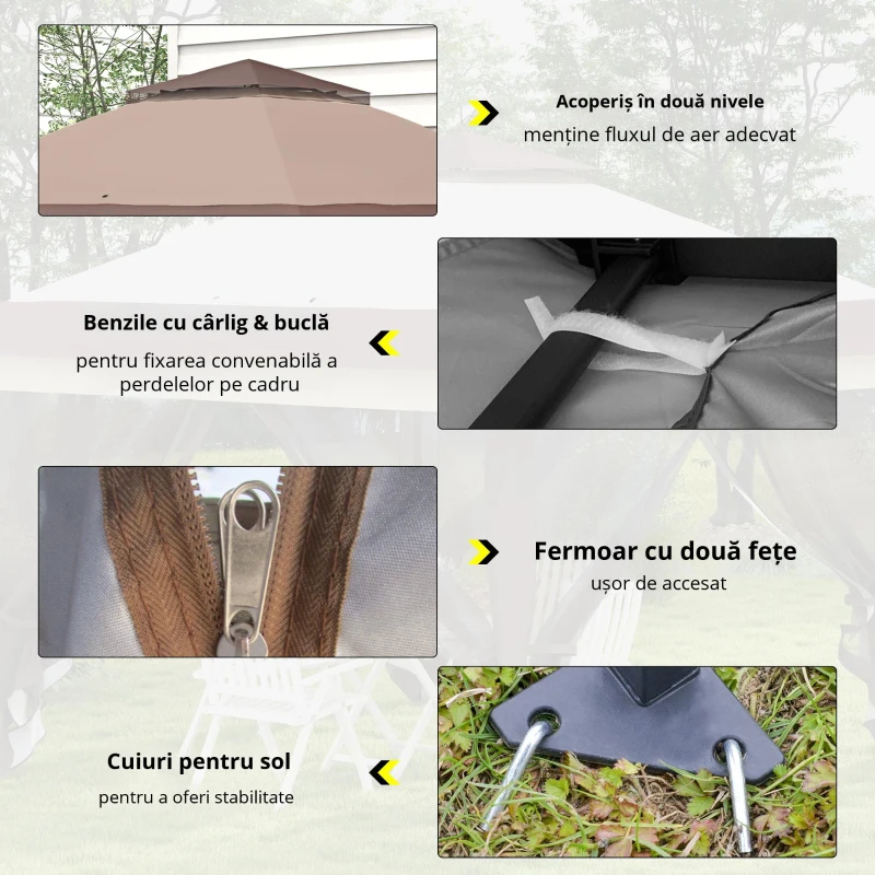 Outsunny Tonnelă pavilion de grădină pop-up pliabilă oțel poliester plase de țânțari + geantă de transport cu roți kaki maro