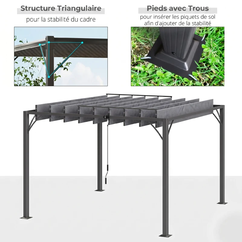 Outsunny Pergola 3 x 3 m bioclimatique pergola avec lames orientables style contemporain UV 50+ aluminium - gris(m-6)