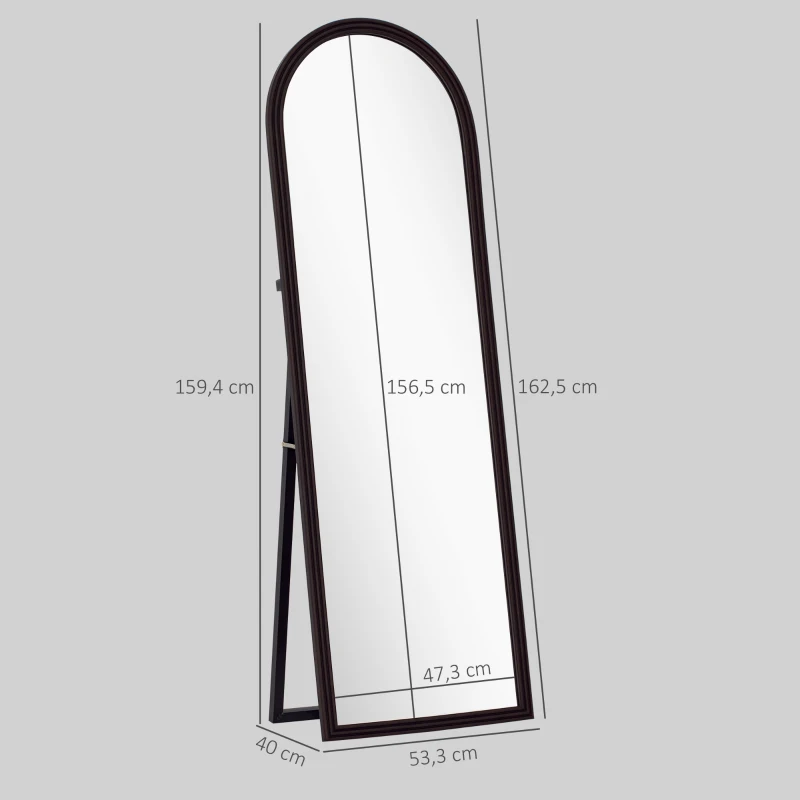 HOMCOM Bogenförmiger Ganzkörperspiegel Standspiegel Rahmen in Kunststeinoptik für Wohnzimmer Schlafzimmer 53x163cm braun