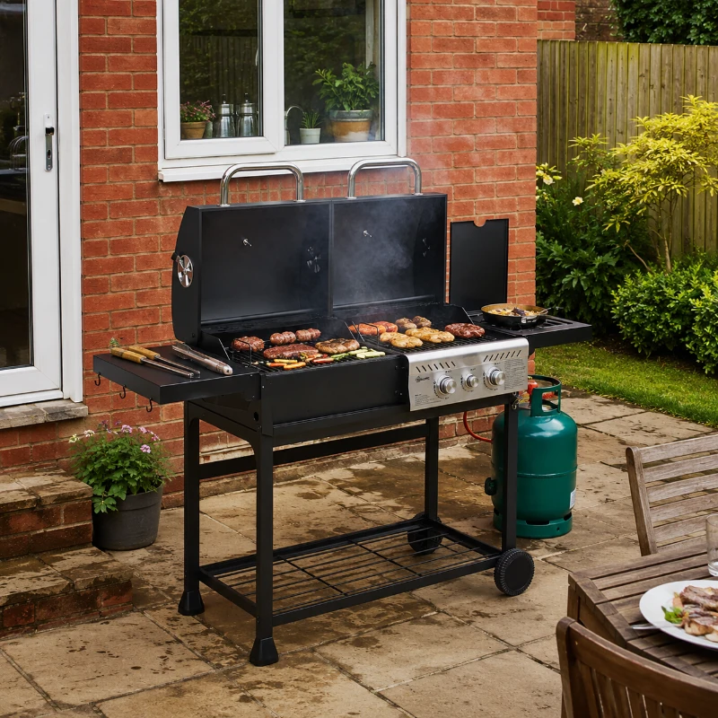 Outsunny Dual Fuel BBQ Grill - Black