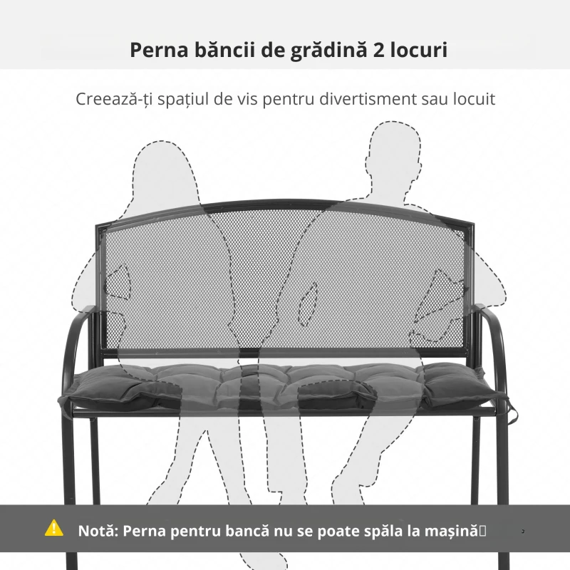 Outsunny Perna pentru Banca de Terasa, Perne de 10 cm Grosime pentru Scaune in Aer Liber cu Umplutura Groasa si Cordoane de Prindere, 2 Locuri, Gri