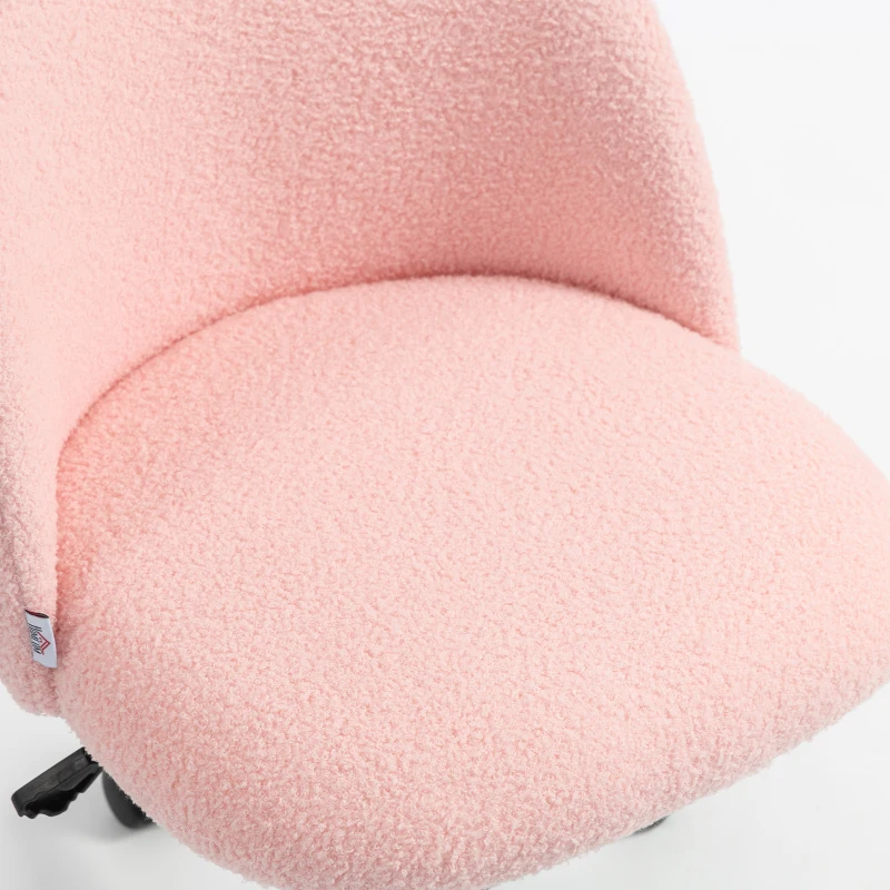 HOMCOM Draaibare bureaustoel van teddy-fleece, in hoogte verstelbaar, met wielen, comfortschuim, roze