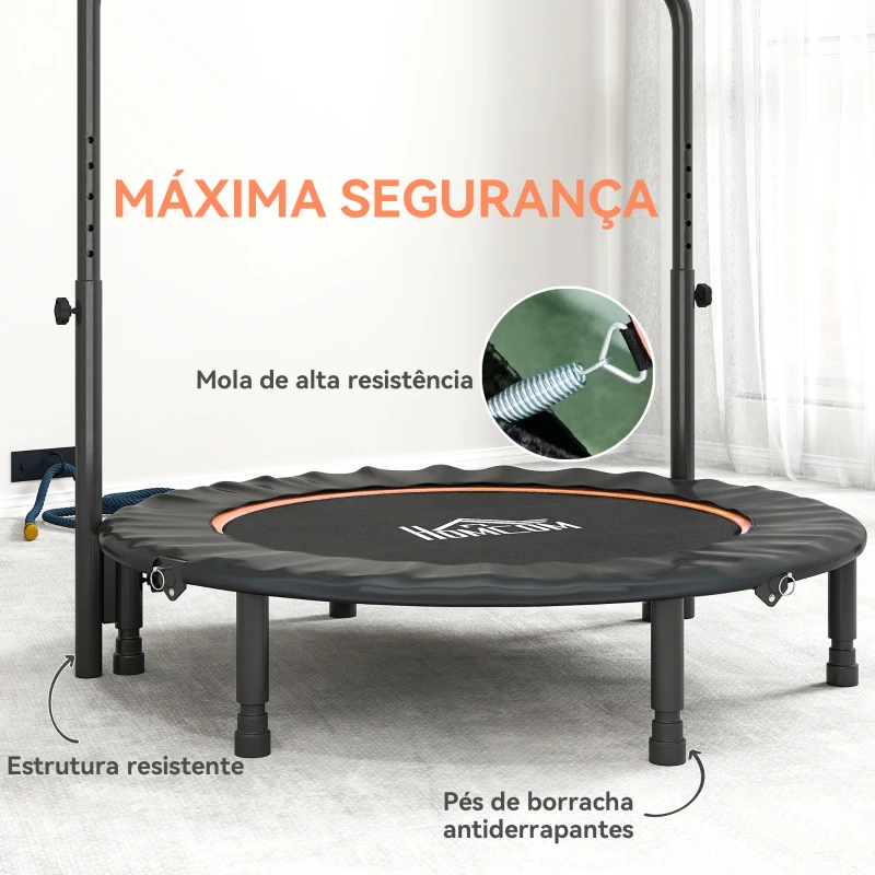 HOMCOM Trampolim Fitness Ø114 Trampolim Dobrável com Pega Ajustável em 4 Níveis Estrutura de Aço Preto e Laranja