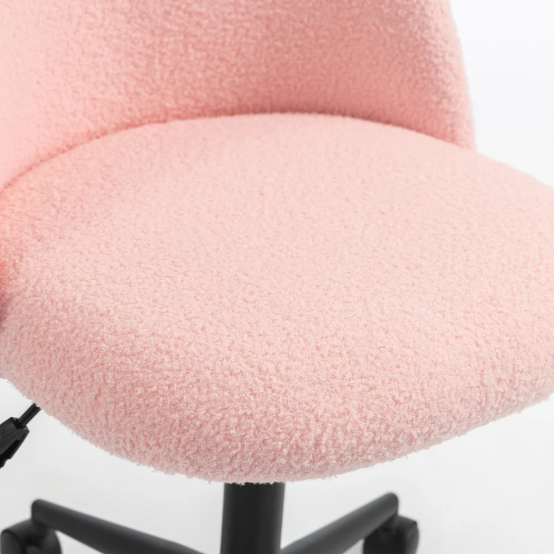 HOMCOM Draaibare bureaustoel van teddy-fleece, in hoogte verstelbaar, met wielen, comfortschuim, roze