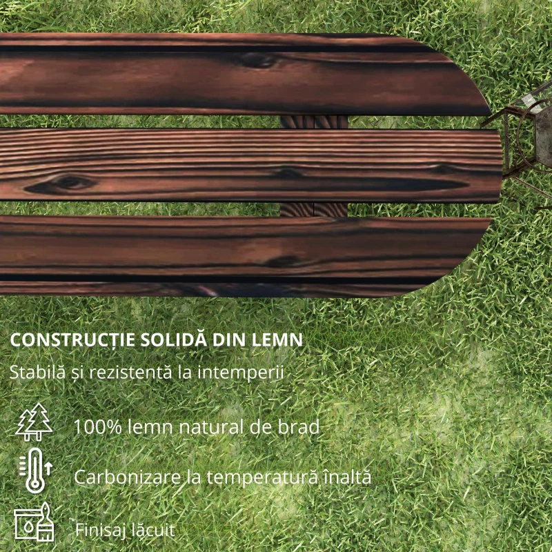 Outsunny Bancă de Grădină cu Picioare în Formă de Roți de Căruță și Șezut din Șipci, 120x29x39cm, Maro
