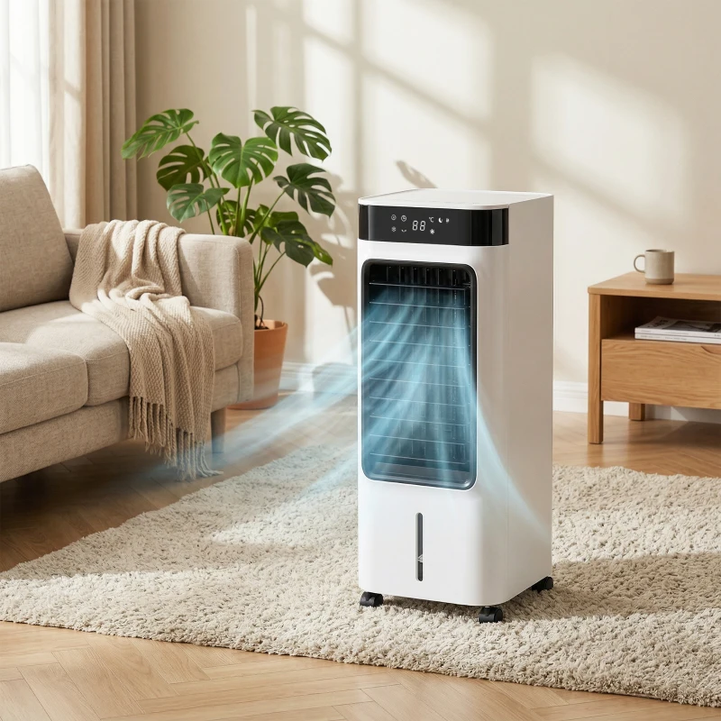 HOMCOM Arrefecedor de ar portátil 3 em 1 resfriador humidificador e ventilador, 3 velocidades 3 modos, branco