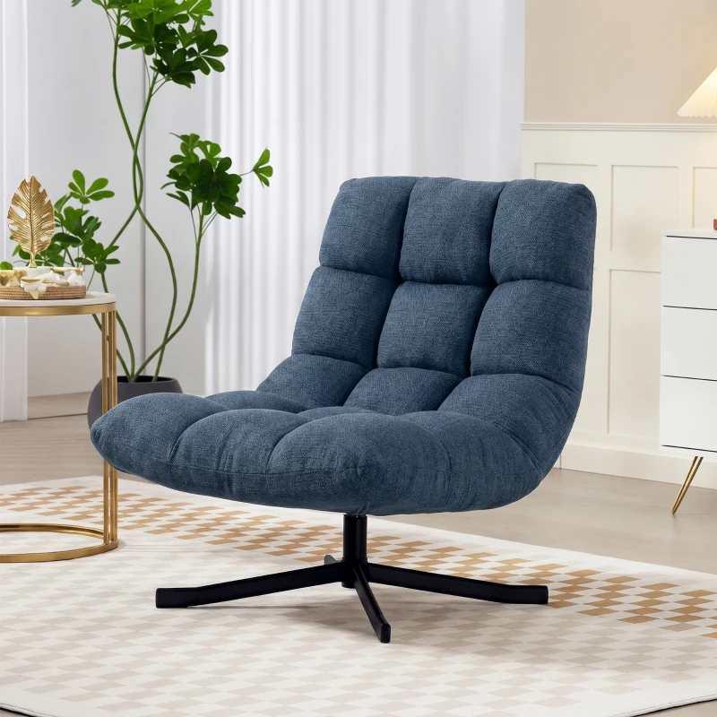 HOMCOM Drehbarer Akzentstuhl, Moderner Lounge-Sessel ohne Armlehnen mit Stahlbeinen, Dunkelblau