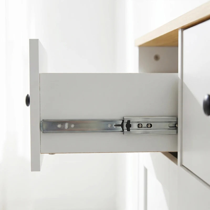 HOMCOM Buffet Cuisine, Meuble de Rangement avec 5 Tiroirs et Porte, Style Rustique, 100 x 40 x 94 cm, Blanc