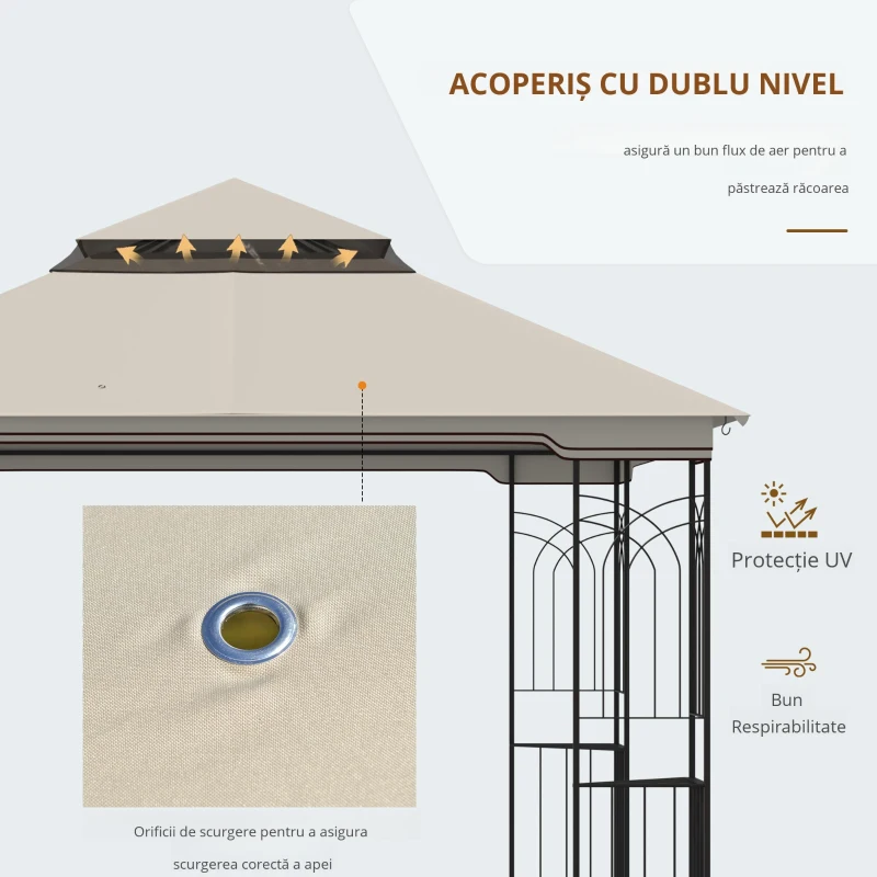 Outsunny Pavilion de grădină cu acoperiș dublu, cort pentru petreceri, cu 4 x pereți laterali, Metal+Poliester, Bej, 2,99 x 2,99 x 2,74 m
