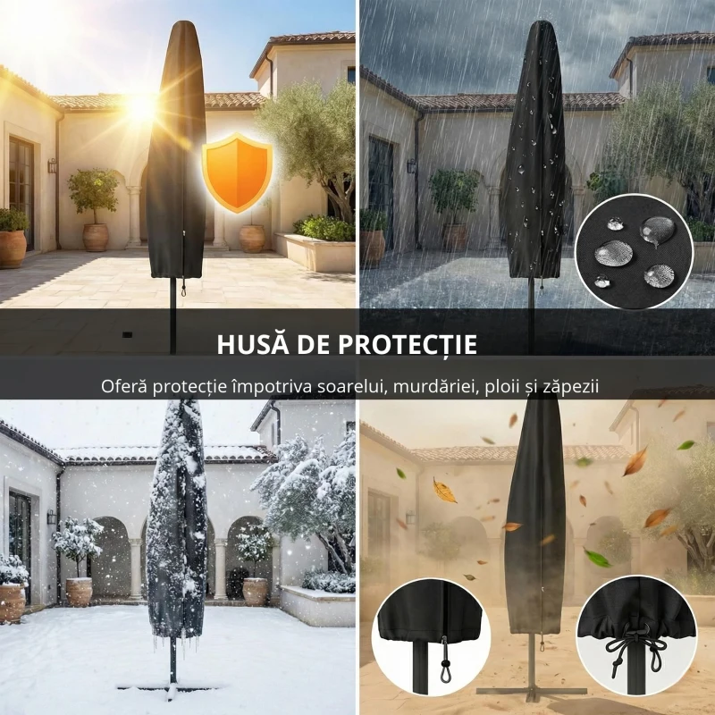Outsunny Umbrelă de Grădină Suspendată cu LED-uri Solare, 3x3m, Bej