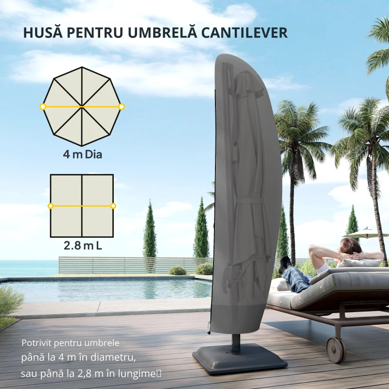 Outsunny Husă pentru Umbrelă 3x3 m Impermeabilă, Protecție cu Fermoar și Șnur, Negru