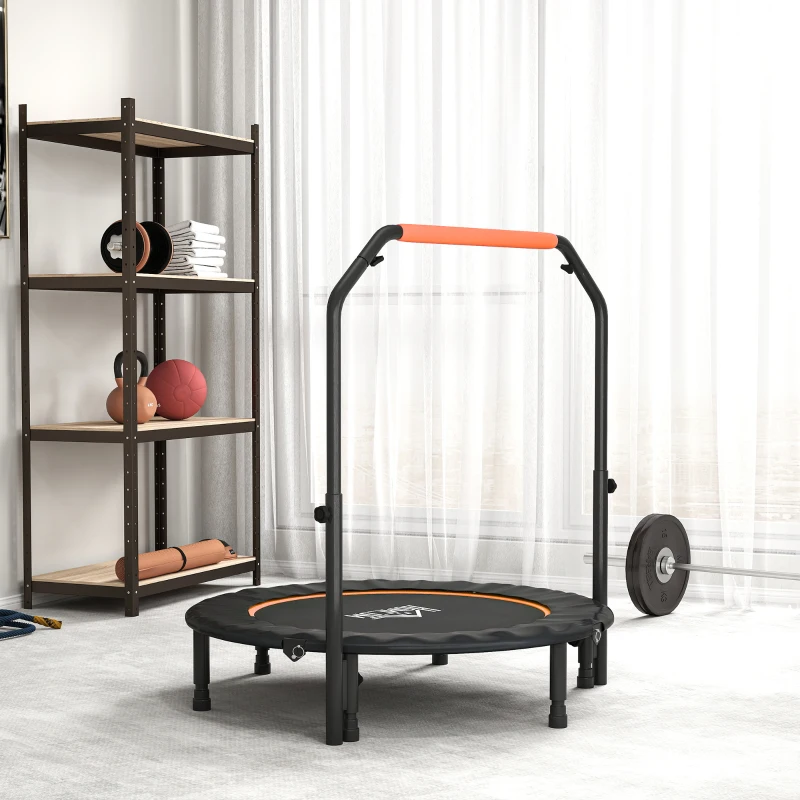 HOMCOM 45" Foldable Mini Fitness Trampoline, with Adjustable Foam Handle, Orange