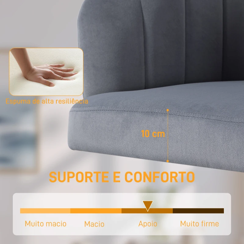 HOMCOM Cadeira de Escritório com Rodas de Veludo com Encosto Acolchoado Altura Ajustável Espuma Alta Resiliência Cinzento