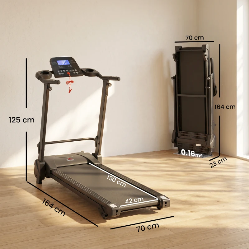 HOMCOM Tapis Roulant Elettrico Pieghevole Salvaspazio, Velocità 14km/h, Monitor LCD 5 Programmi e Presa USB, per Casa e Ufficio, Motore 750W, Nero