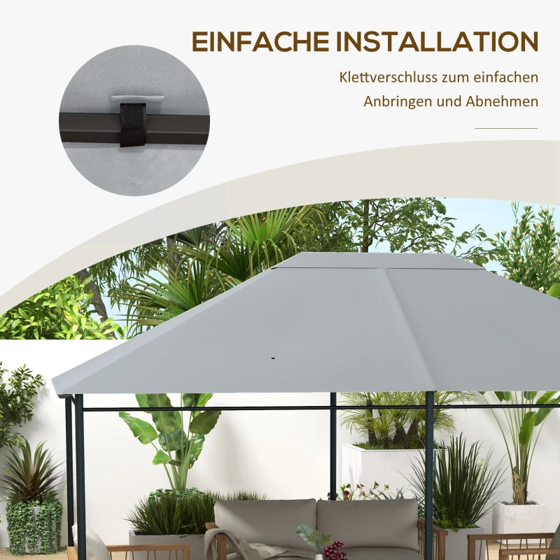 Outsunny Ersatzdach Pavillon Pavillon-Baldachin, wetterbeständig, 397 x 297 cm, Hellgrau
