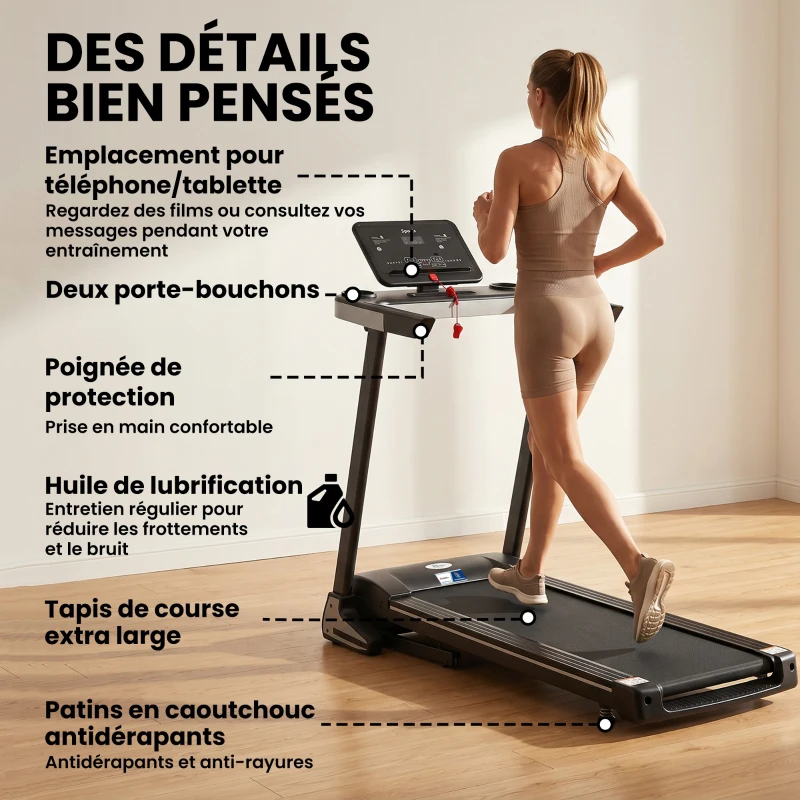 Tapis de Course Electrique Pliable - Aosom.fr x FFHandball - Tapis Roulant 1-12 Km/h 500 W écran LCD 12 programmes Noir
