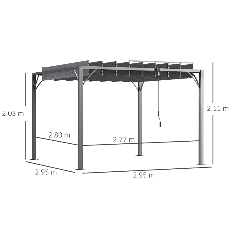 Outsunny 3 x 3(m) Outdoor Pergola with Retractable Roof, Aluminium Louvered Patio Gazebo Canopy for Garden, Patio, Grey