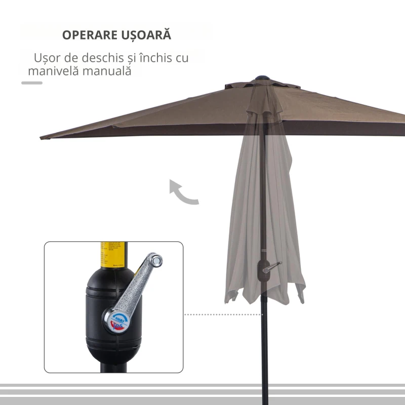 Outsunny Umbrela de Perete Semi Circulara cu Deschidere