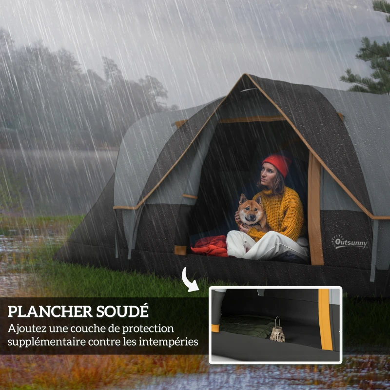 Outsunny Tente de camping familiale 5-6 pers. - tente tunelle imperméable légère ventilée - grande porte + 2 fenêtres gris clair