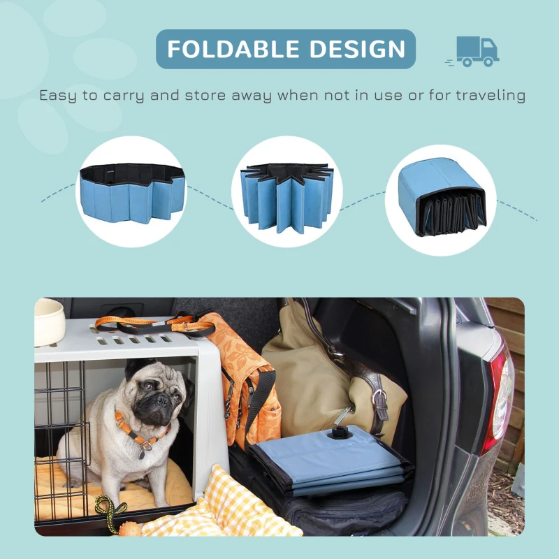 PawHut Foldable Dog Pool for Puppies and Ducks, Thickened PVC Dog Paddling Pool Bath Tub Hard Board, Anti-Slip Bottom and Drainage Hole, 100 x 30cm, Blue