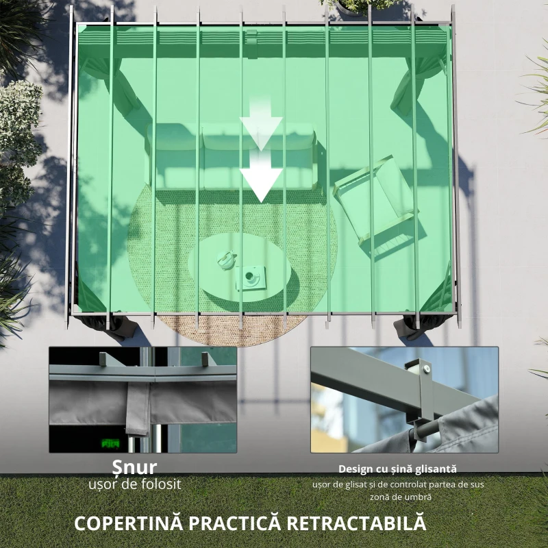 Outsunny Pergolă aprox. 3,6 x 3 m, pavilion de grădină, copertină din aluminiu cu acoperiș reglabil, gri închis