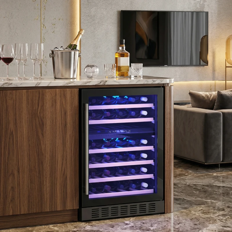 HOMCOM Cantinetta Vino Doppia Temperatura 5–18 °C 46 Bottiglie 131L con Porta in Vetro Temperato Triplo, Nero
