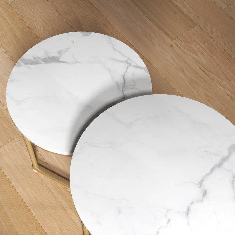 HOMCOM Lot de 2 tables d'appoint, table basse moderne avec pieds en acier dorés pour salon, chambre