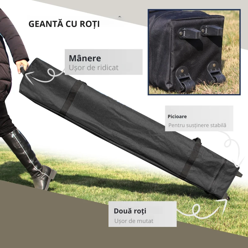 Outsunny Cort pliabil pop-up cu înălțime reglabilă Protecție UV50+ dublu acoperiș și plasă anti-țânțari 4x4x2,8 m gri deschis