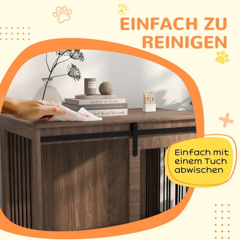 PawHut Hundebox Hundekäfig, Verriegelbar, Holzoptik, rustikales Design, 98 cm x 58 cm x 61 cm, Walnuss + Schwarz